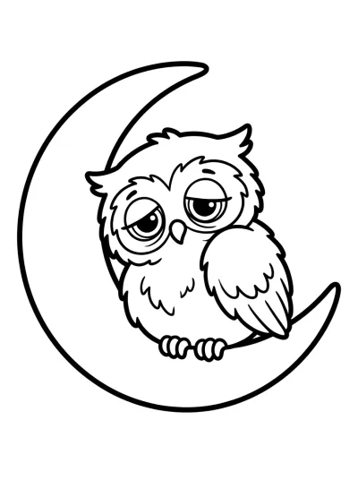 Desenho de Búho Bebé en la Luna para colorir