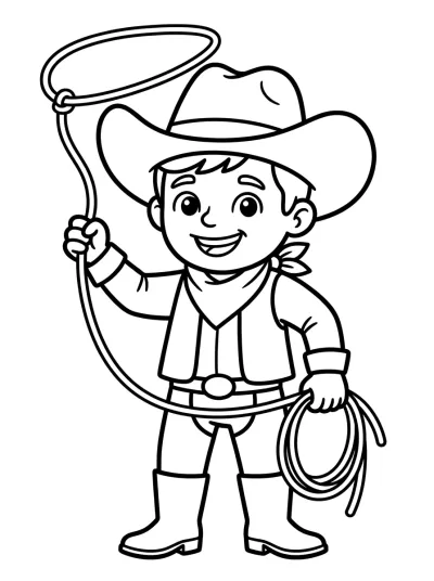 Desenho de Cowboy com Laço para colorir