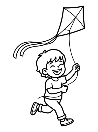Desenho de Niño con Cometa para colorir