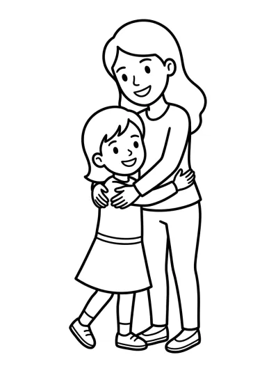 Desenho de Madre e Hija Abrazadas para colorir