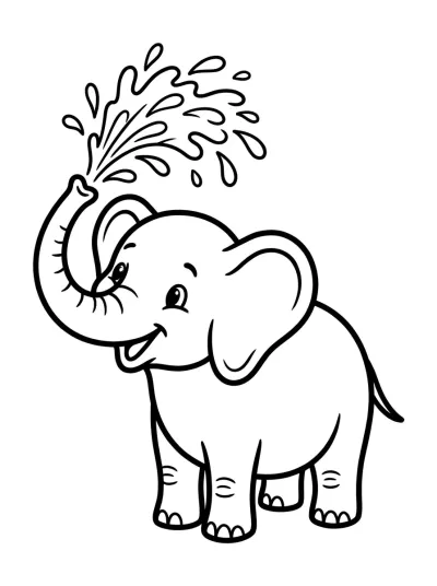 Desenho de Elefante Echando Agua para colorir