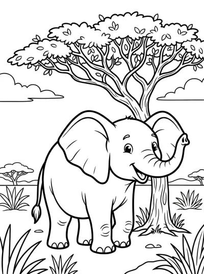 Desenho de Elefante en la Sabana para colorir