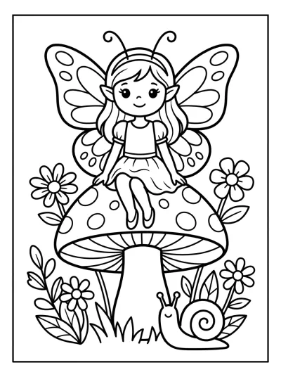 Desenho de Hada en un Hongo para colorir