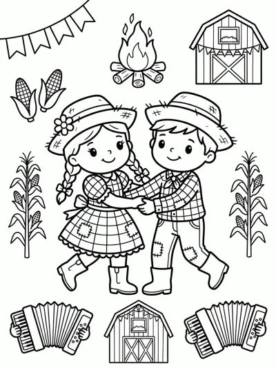 Desenho de Pareja Bailando la Cuadrilla para colorir