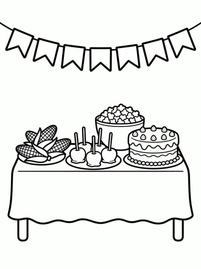 Desenho de Mesa de Comidas Típicas para colorir