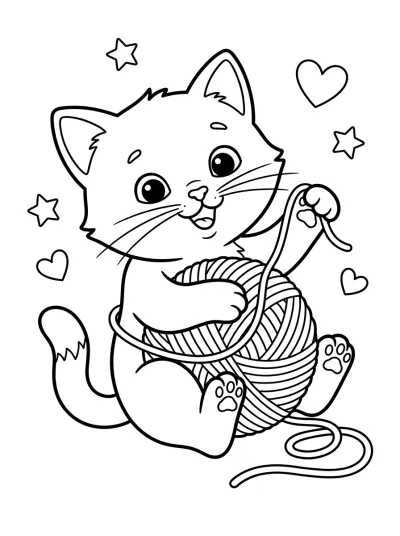 Desenho de Gatito con Ovillo para colorir