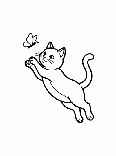 Desenho de Gato y Mariposa para colorir
