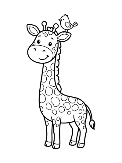 Desenho de Jirafa con Pajarito para colorir