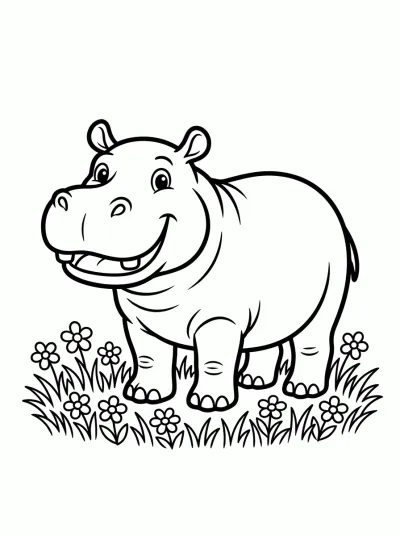 Desenho de Hipopótamo en la Hierba para colorir