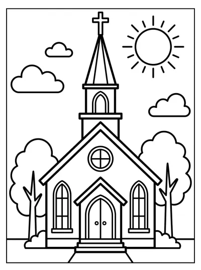 Desenho de Iglesia con Torre para colorir