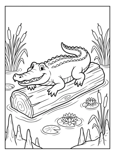 Desenho de Caimán en el Tronco para colorir
