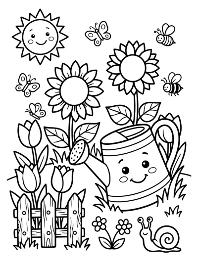 Desenho de Jardín con Regadera para colorir
