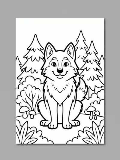 Desenho de Lobo en el Bosque para colorir