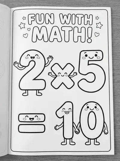 Desenho de Multiplicação 2 × 5 = 10 para colorir