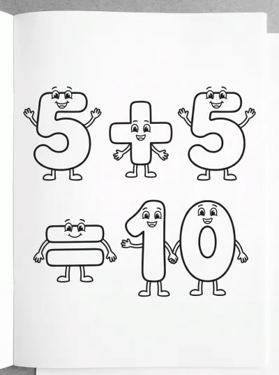 Desenho de Soma 5 + 5 = 10 para colorir
