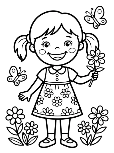 Desenho de Niña con Vestido para colorir