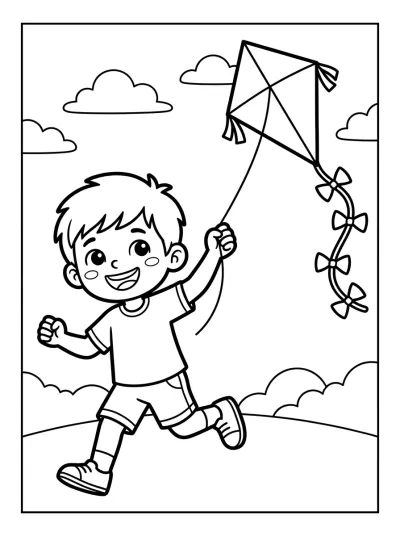 Desenho de Niño Volando una Cometa para colorir