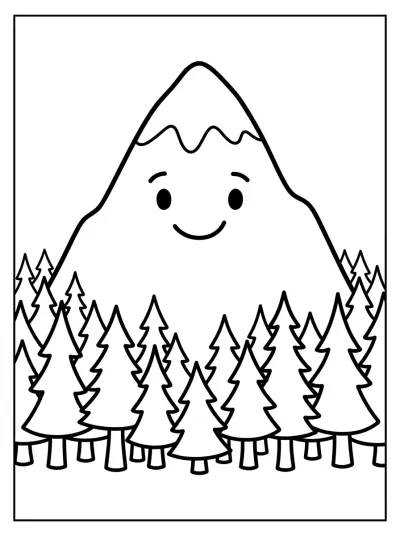 Desenho de Montaña con Pinos para colorir