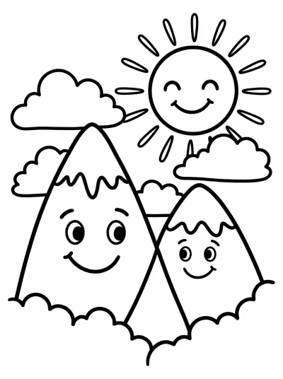 Desenho de Montañas con Sol para colorir