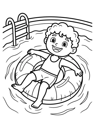 Desenho de Niño en el Flotador para colorir
