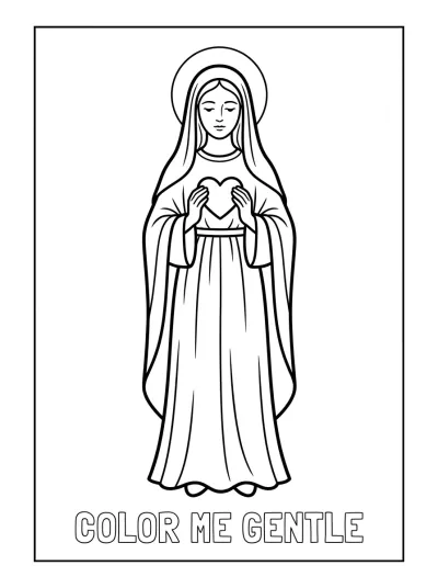 Desenho de Nuestra Señora con un Corazón para colorir