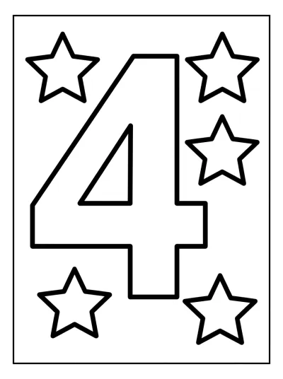 Desenho de Número 4 con Estrellas para colorir