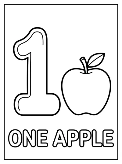 Desenho de Número 1 con Manzana para colorir