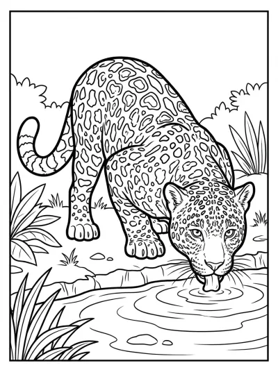 Desenho de Jaguar Bebiendo Agua para colorir