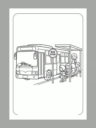 Desenho de Autobús Urbano en la Parada para colorir
