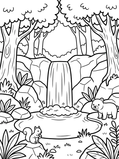 Desenho de Cascada en el Bosque para colorir