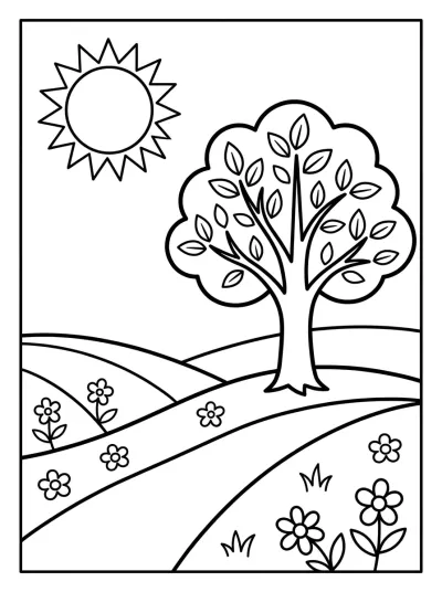 Desenho de Campo con Colinas para colorir