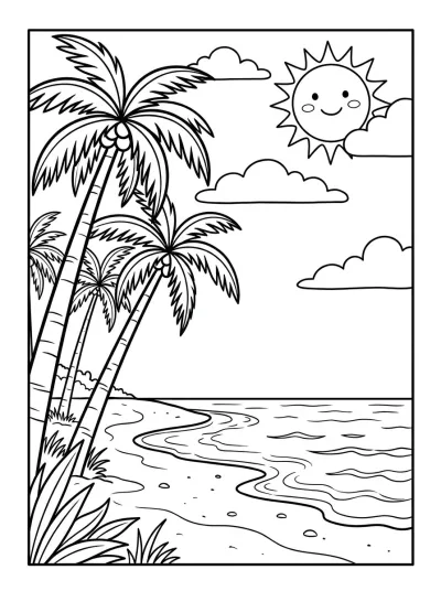 Desenho de Playa con Palmeras para colorir