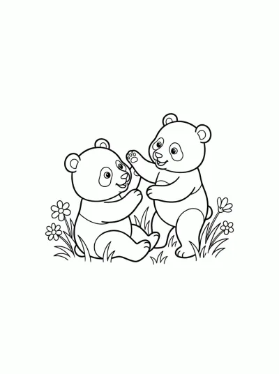 Desenho de Dos Pandas Jugando para colorir