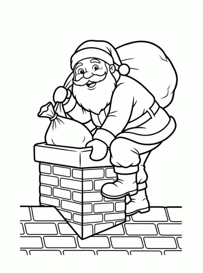Desenho de Papai Noel na Chaminé para colorir