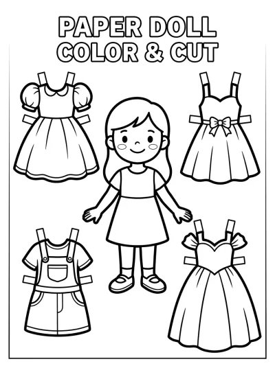 Desenho de Muñeca de Papel con Vestidos para colorir