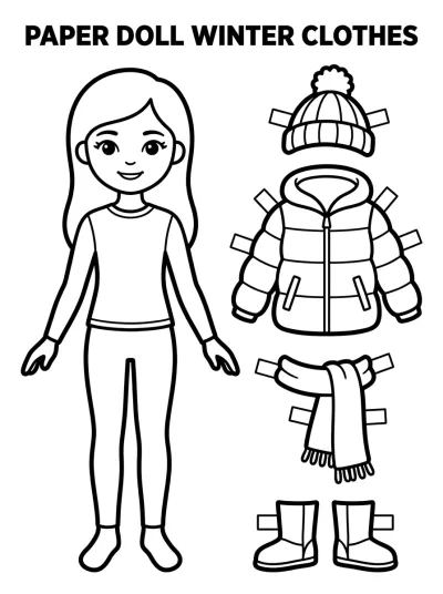 Desenho de Muñeca de Papel con Ropa de Invierno para colorir