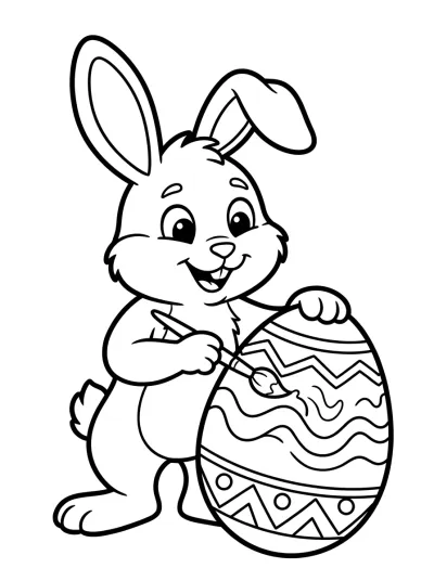 Desenho de Conejo de Pascua Pintando un Huevo para colorir