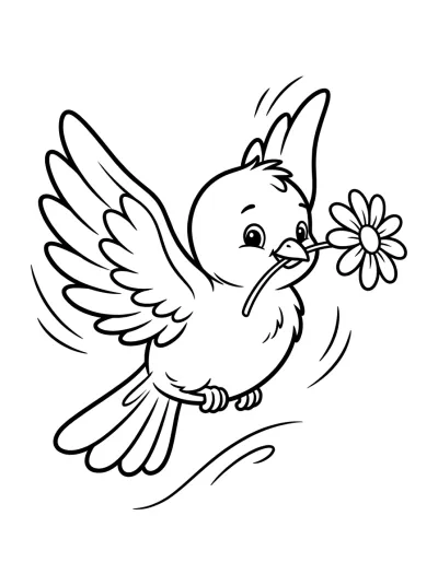 Desenho de Pajarito con Flor para colorir