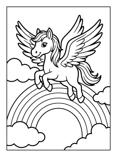 Desenho de Pegaso con Arcoíris para colorir