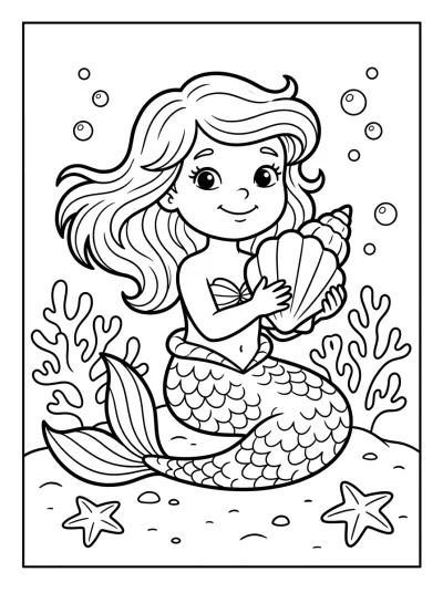 Desenho de Sirena con Concha para colorir