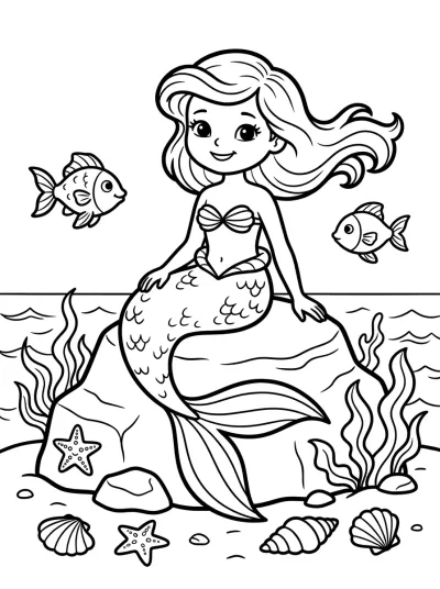 Desenho de Sirena en la Roca para colorir