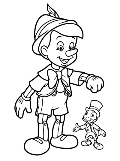 Desenho de Pinocho con el Grillo para colorir