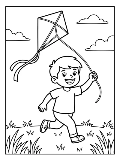 Desenho de Niño Volando una Cometa para colorir