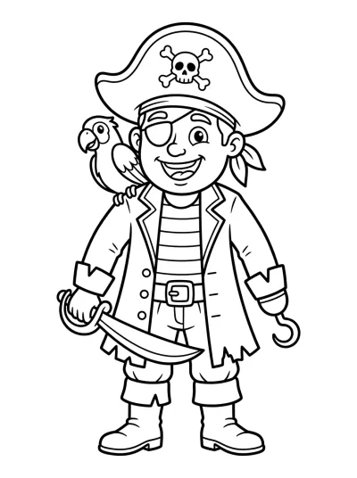 Desenho de Pirata con Loro para colorir
