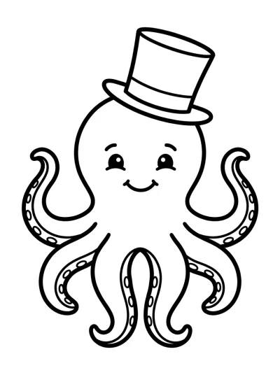Desenho de Pulpo con Sombrero para colorir