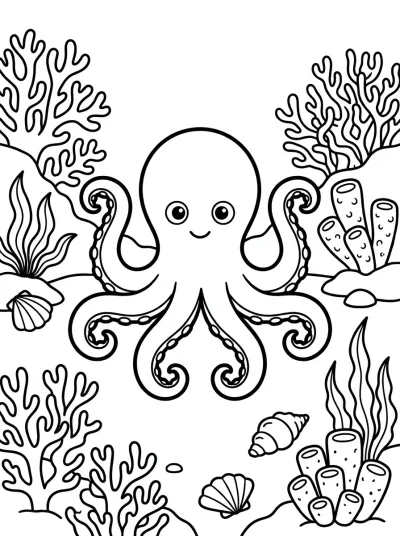 Desenho de Pulpo en el Fondo del Mar para colorir