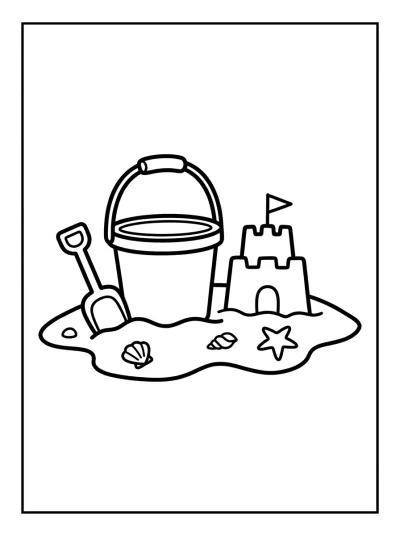 Desenho de Cubo y Pala en la Arena para colorir