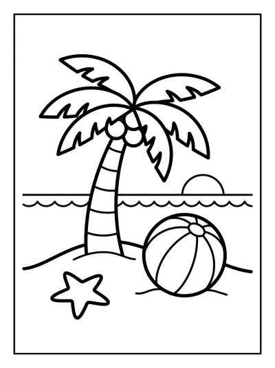Desenho de Playa con Palmera para colorir