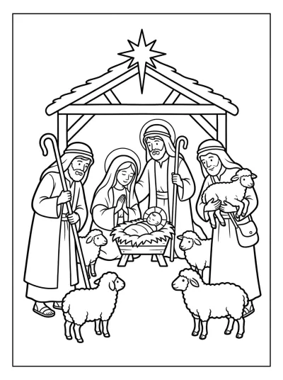 Desenho de Pastores con Ovejas para colorir