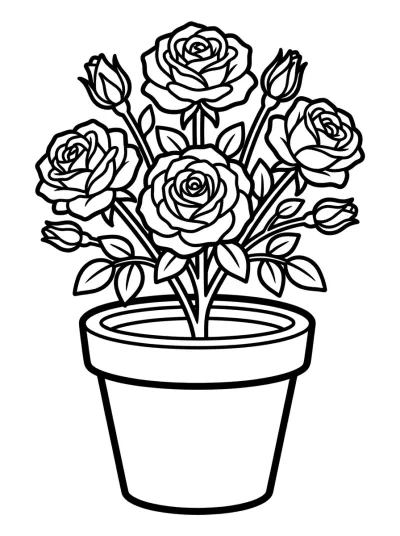 Desenho de Rosas en una Maceta para colorir